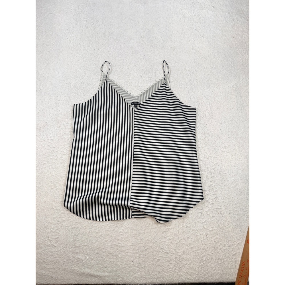 Express Womens Large Black White Striped V-Neck Spaghetti Strap Camisole Blouse